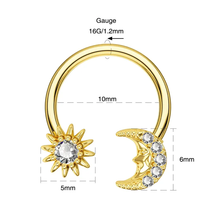 OUFER BODY JEWELRY Rings 16G Moon Face and Sun Pendant Horseshoe Septum Ring OUFER BODY JEWELRY Rings 16G Moon Face and Sun Pendant Horseshoe Septum Ring