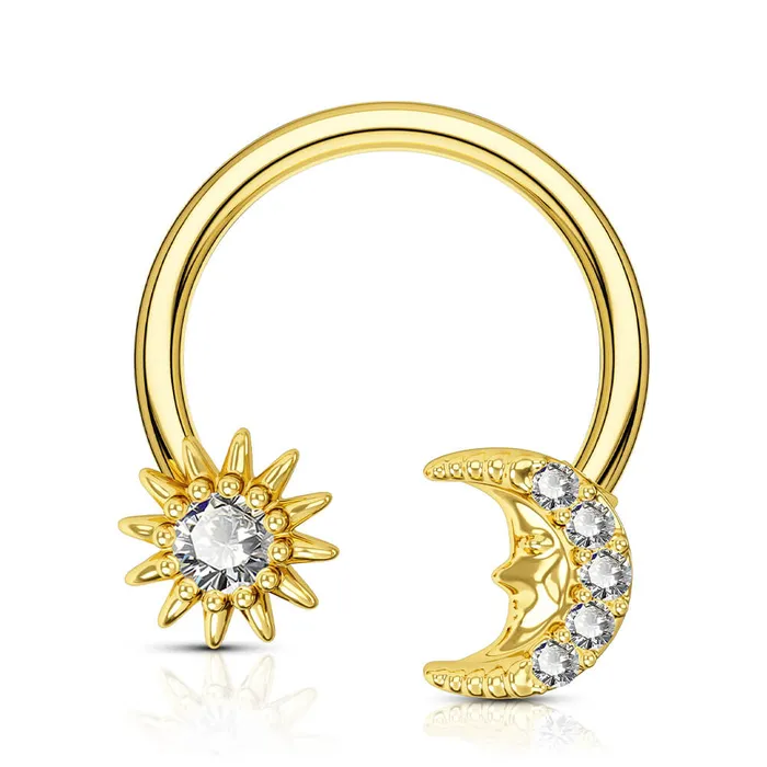 OUFER BODY JEWELRY Rings 16G Moon Face and Sun Pendant Horseshoe Septum Ring OUFER BODY JEWELRY Rings 16G Moon Face and Sun Pendant Horseshoe Septum Ring