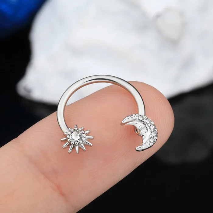 OUFER BODY JEWELRY Rings 16G Moon Face and Sun Pendant Horseshoe Septum Ring OUFER BODY JEWELRY Rings 16G Moon Face and Sun Pendant Horseshoe Septum Ring