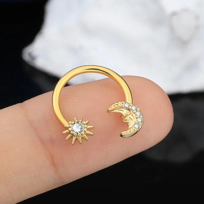 OUFER BODY JEWELRY Rings 16G Moon Face and Sun Pendant Horseshoe Septum Ring OUFER BODY JEWELRY Rings 16G Moon Face and Sun Pendant Horseshoe Septum Ring