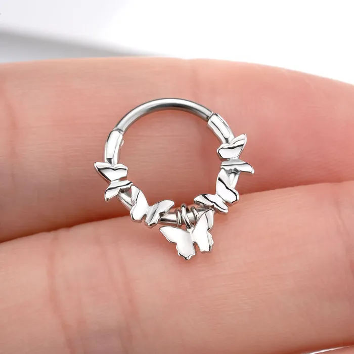 OUFER BODY JEWELRY Rings 16G Symmetrical Butterfly Clicker Septum Ring OUFER BODY JEWELRY Rings 16G Symmetrical Butterfly Clicker Septum Ring