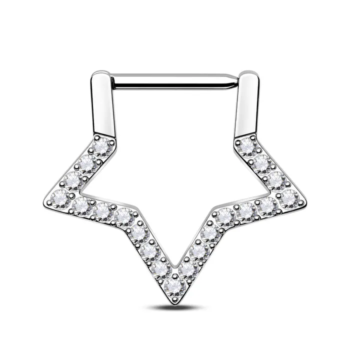 OUFER BODY JEWELRY Rings 16G Titanium Star Clear CZ Clicker Septum Ring