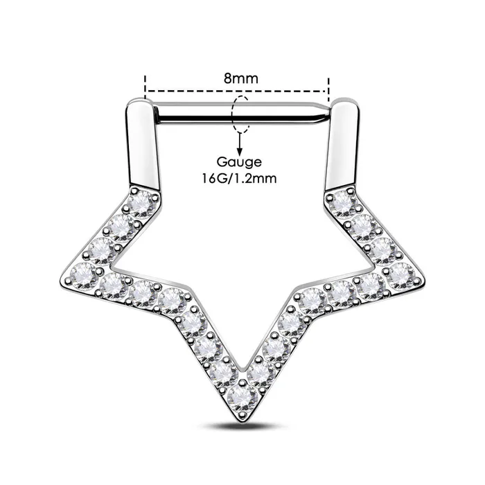 OUFER BODY JEWELRY Rings 16G Titanium Star Clear CZ Clicker Septum Ring OUFER BODY JEWELRY Rings 16G Titanium Star Clear CZ Clicker Septum Ring