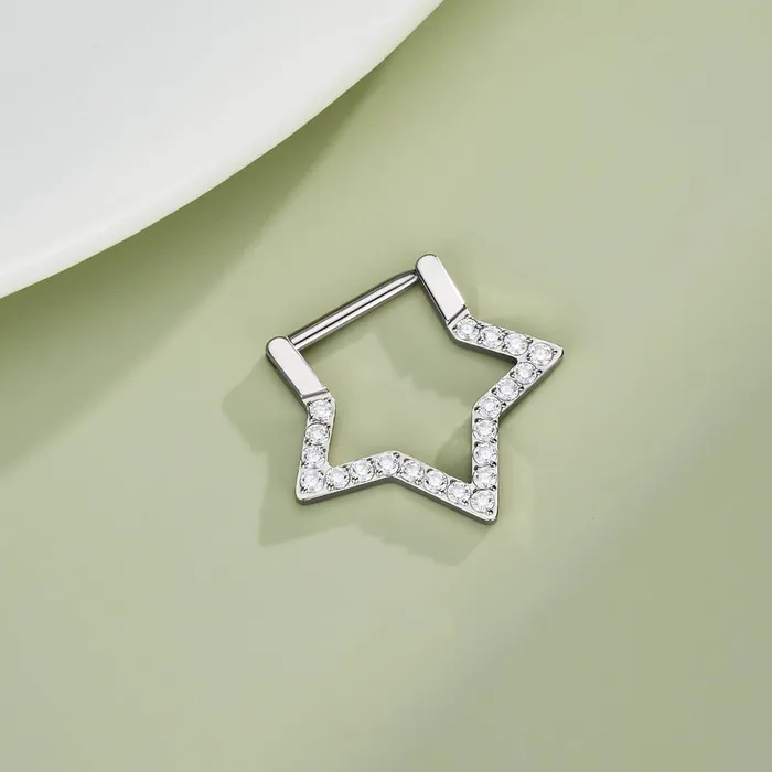 OUFER BODY JEWELRY Rings 16G Titanium Star Clear CZ Clicker Septum Ring OUFER BODY JEWELRY Rings 16G Titanium Star Clear CZ Clicker Septum Ring