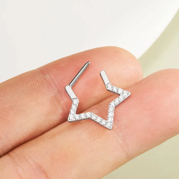 OUFER BODY JEWELRY Rings 16G Titanium Star Clear CZ Clicker Septum Ring OUFER BODY JEWELRY Rings 16G Titanium Star Clear CZ Clicker Septum Ring