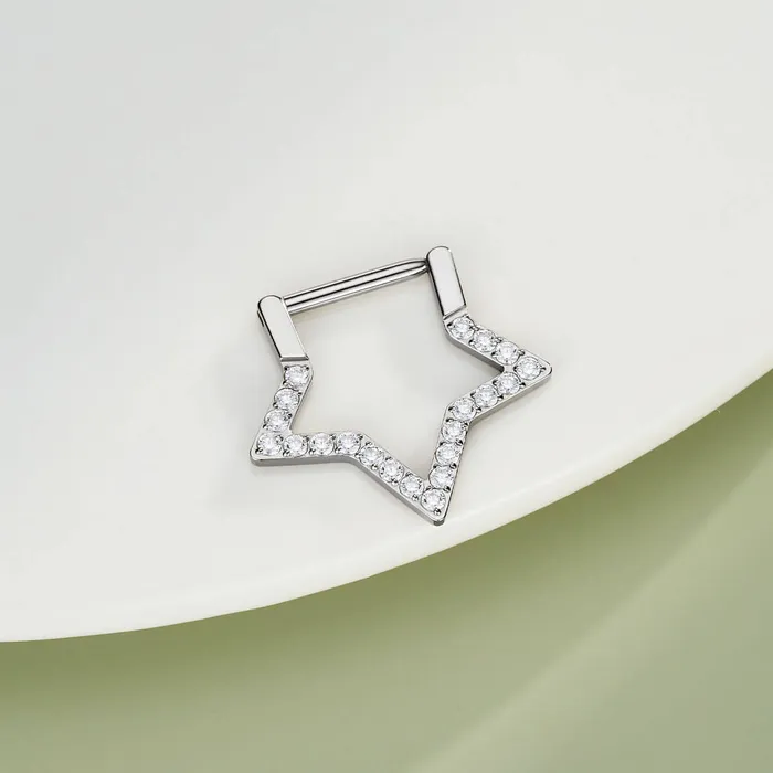 OUFER BODY JEWELRY Rings 16G Titanium Star Clear CZ Clicker Septum Ring OUFER BODY JEWELRY Rings 16G Titanium Star Clear CZ Clicker Septum Ring