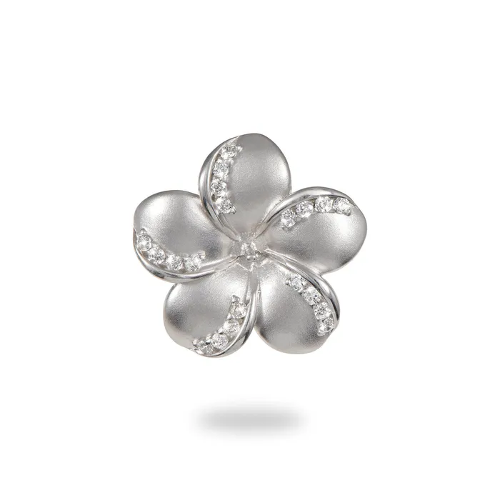Pick A Pearl Plumeria Pendant in Sterling Silver with Cubic Zirconia 20mm PickAPearl Necklaces
