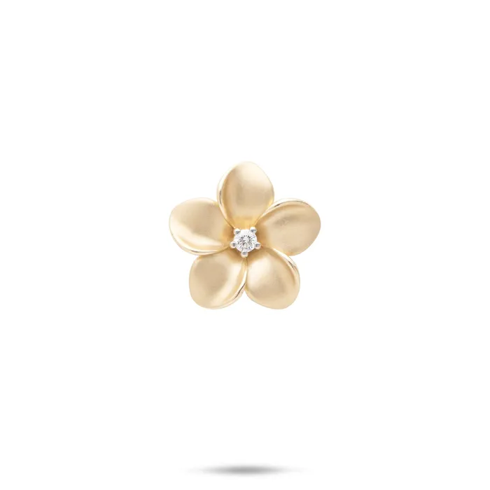 Plumeria Pendant in Gold with Diamond 16mm Maui Divers Jewelry Necklaces