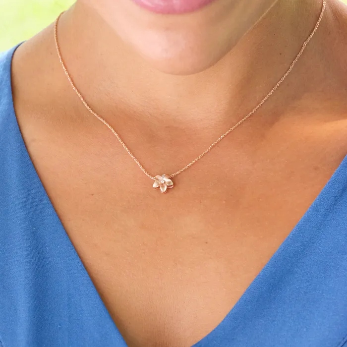 Plumeria Pendant in Rose Gold with Diamond 9mm Maui Divers Jewelry Necklaces