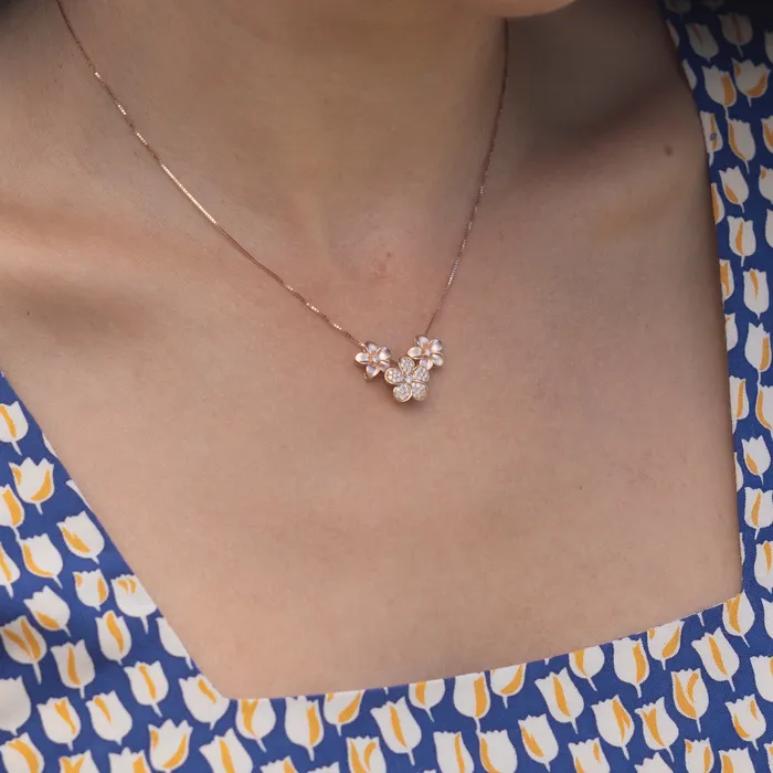 Plumeria Pendant in Rose Gold with Diamond 9mm Maui Divers Jewelry Necklaces