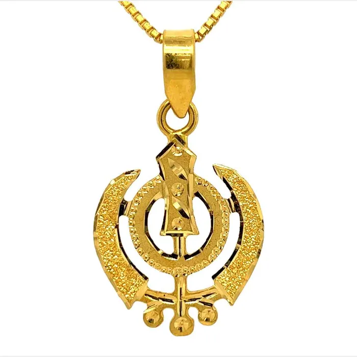 PreStyled Sets Gold Palace 22K Gold Intricate LaserEngraved Khanda Sikh Pendant PreStyled Sets Gold Palace 22K Gold Intricate LaserEngraved Khanda Sikh Pendant