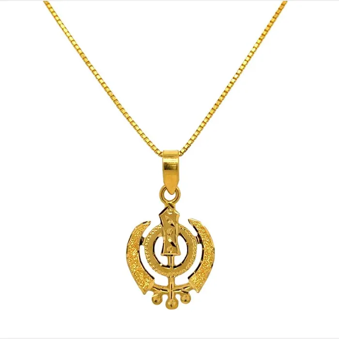 PreStyled Sets Gold Palace 22K Gold Intricate LaserEngraved Khanda Sikh Pendant