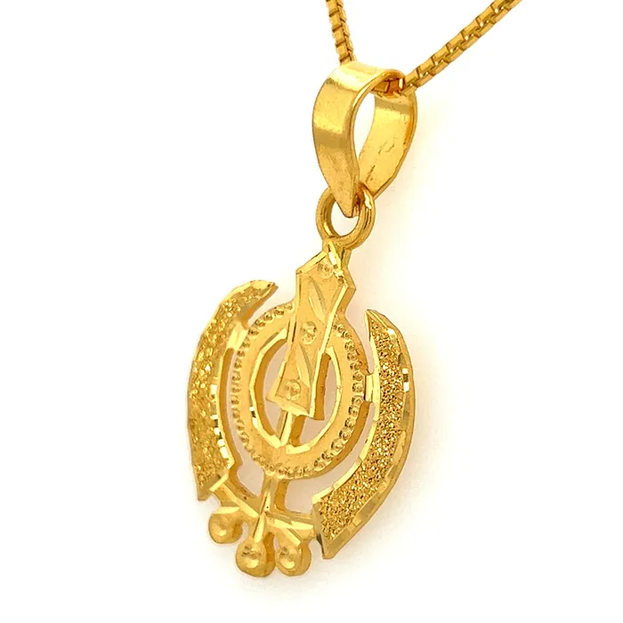 PreStyled Sets Gold Palace 22K Gold Intricate LaserEngraved Khanda Sikh Pendant
