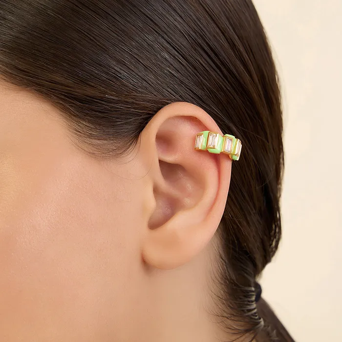 Pret Earrings Green Enamel Ear Cuff