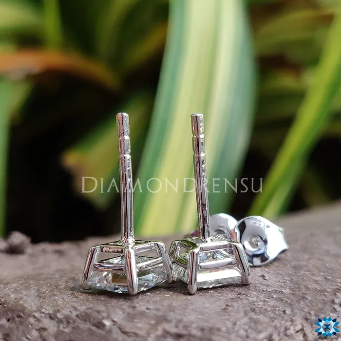 Princess Cut Colorless Moissanite 4 prong Stud Earrings Push Back Diamondrensu Earrings Princess Cut Colorless Moissanite 4 prong Stud Earrings Push Back Diamondrensu Earrings