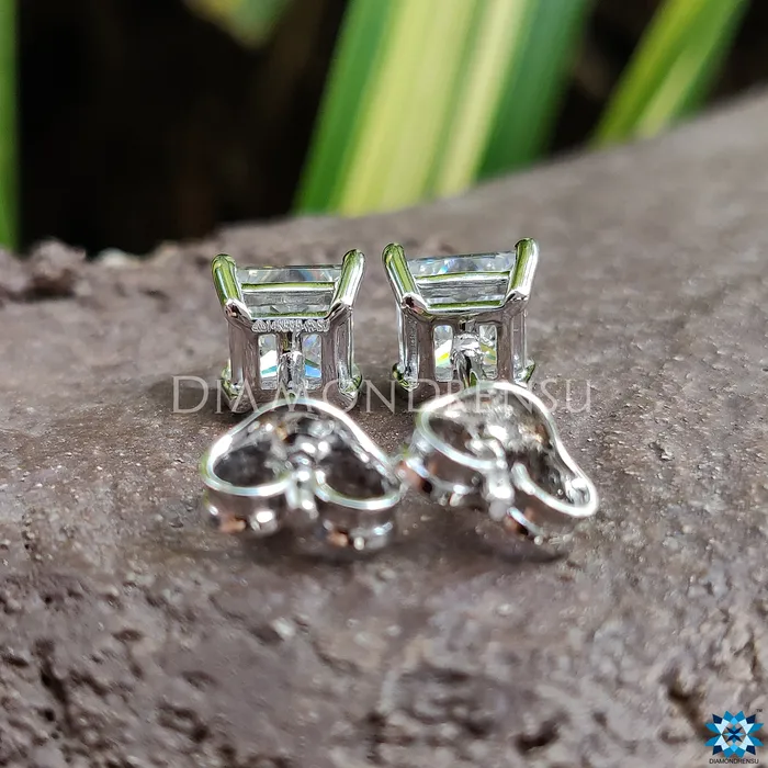 Princess Cut Colorless Moissanite 4 prong Stud Earrings Push Back Diamondrensu Earrings Princess Cut Colorless Moissanite 4 prong Stud Earrings Push Back Diamondrensu Earrings