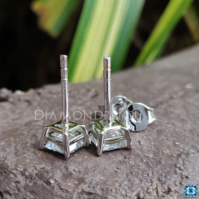 Princess Cut Colorless Moissanite 4 prong Stud Earrings Push Back Diamondrensu Earrings Princess Cut Colorless Moissanite 4 prong Stud Earrings Push Back Diamondrensu Earrings