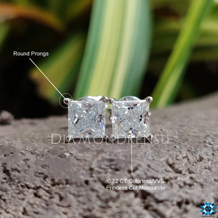 Princess Cut Colorless Moissanite 4 prong Stud Earrings Push Back Diamondrensu Earrings Princess Cut Colorless Moissanite 4 prong Stud Earrings Push Back Diamondrensu Earrings