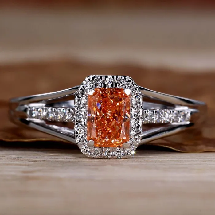 Radiant Cut Pink Lab Grown Diamond Split Shank Pave Ring Diamondrensu Rings
