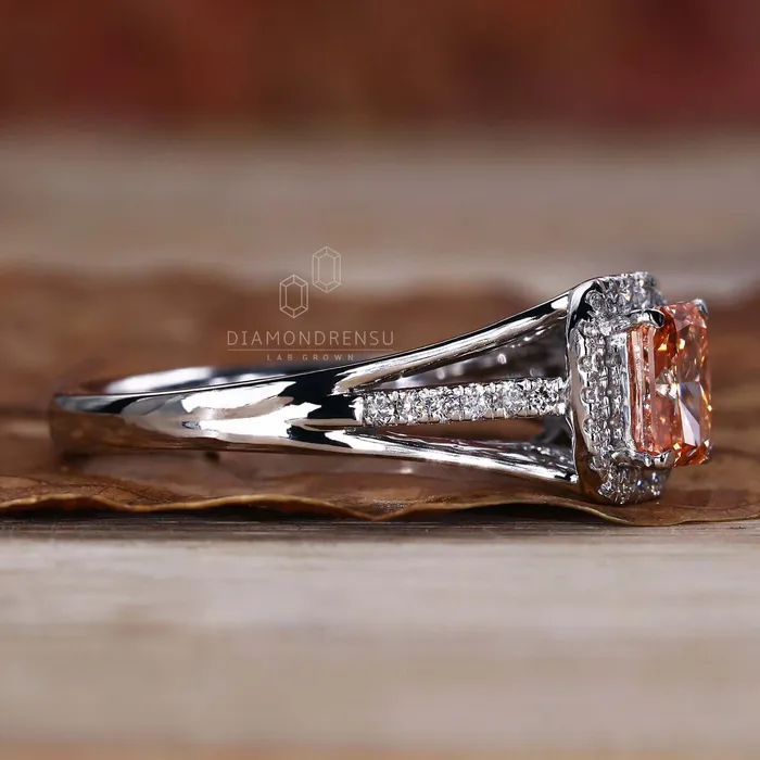 Radiant Cut Pink Lab Grown Diamond Split Shank Pave Ring Diamondrensu Rings