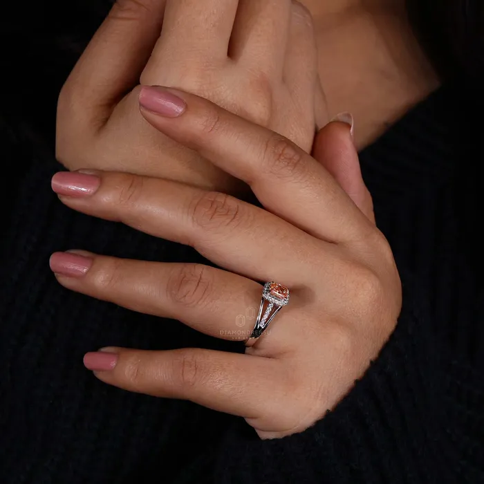 Radiant Cut Pink Lab Grown Diamond Split Shank Pave Ring Diamondrensu Rings