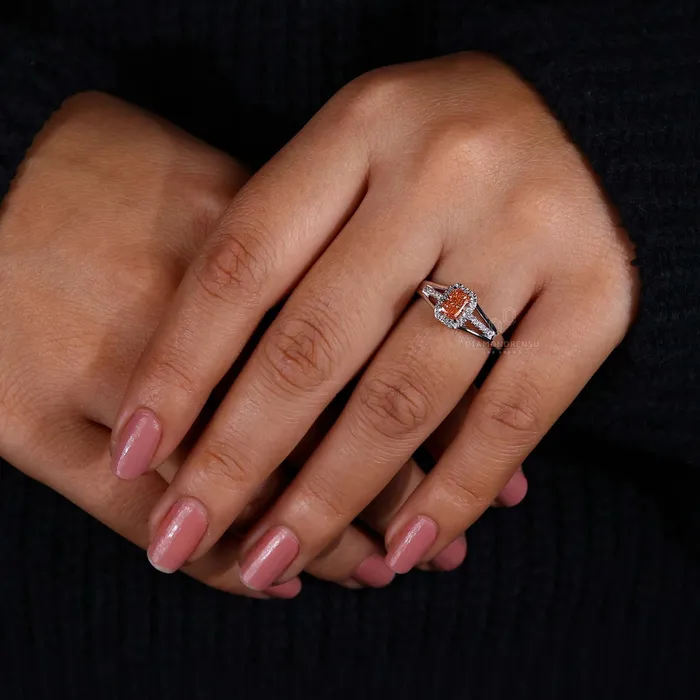Radiant Cut Pink Lab Grown Diamond Split Shank Pave Ring Diamondrensu Rings