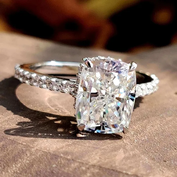 Rings Cushion Ice Crushed Pave Crown Moissanite Engagement Ring Diamondrensu Rings Cushion Ice Crushed Pave Crown Moissanite Engagement Ring Diamondrensu