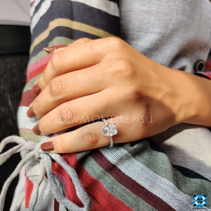 Rings Cushion Ice Crushed Pave Crown Moissanite Engagement Ring Diamondrensu