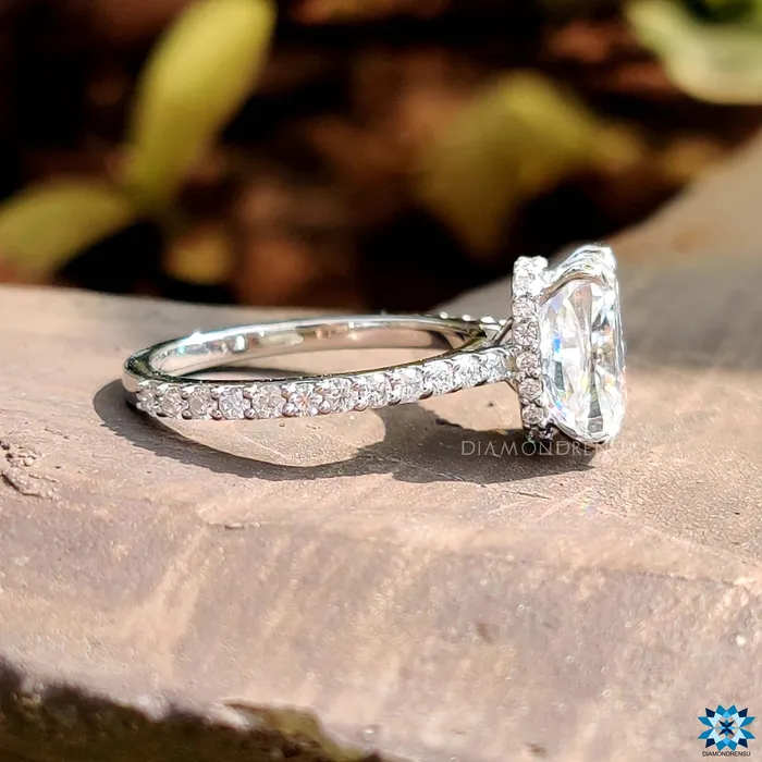 Rings Cushion Ice Crushed Pave Crown Moissanite Engagement Ring Diamondrensu