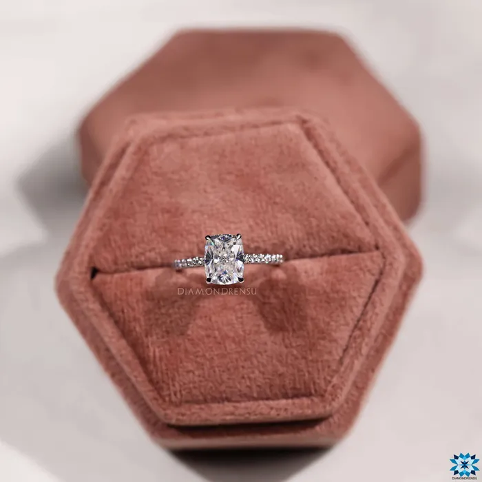 Rings Cushion Ice Crushed Pave Crown Moissanite Engagement Ring Diamondrensu