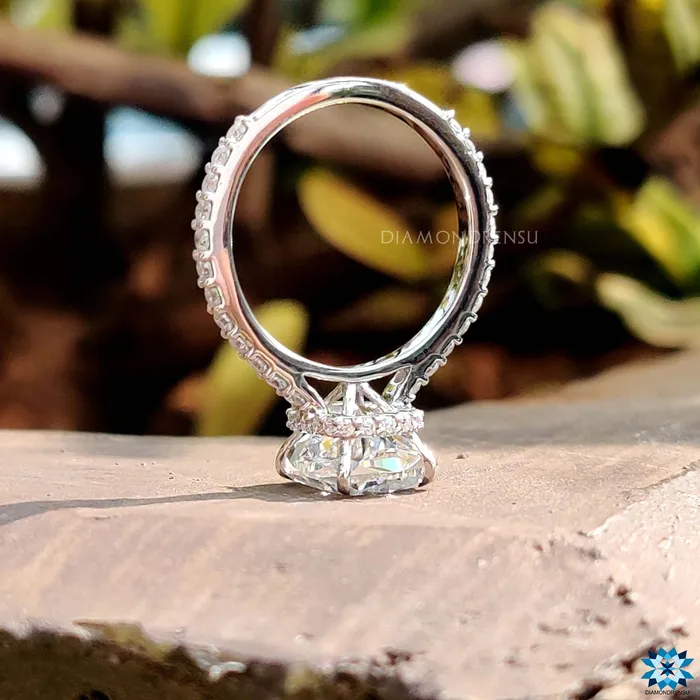 Rings Cushion Ice Crushed Pave Crown Moissanite Engagement Ring Diamondrensu