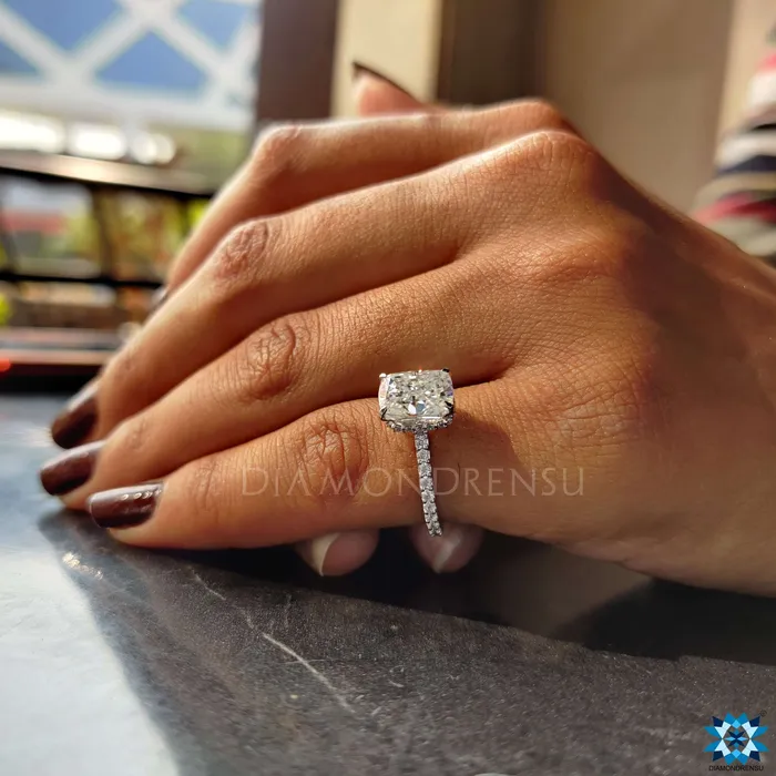 Rings Cushion Ice Crushed Pave Crown Moissanite Engagement Ring Diamondrensu