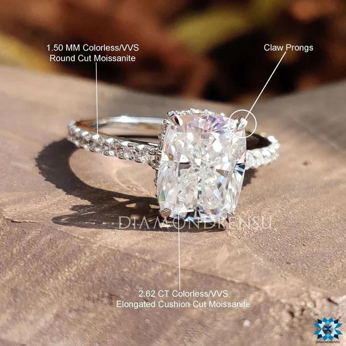 Rings Cushion Ice Crushed Pave Crown Moissanite Engagement Ring Diamondrensu