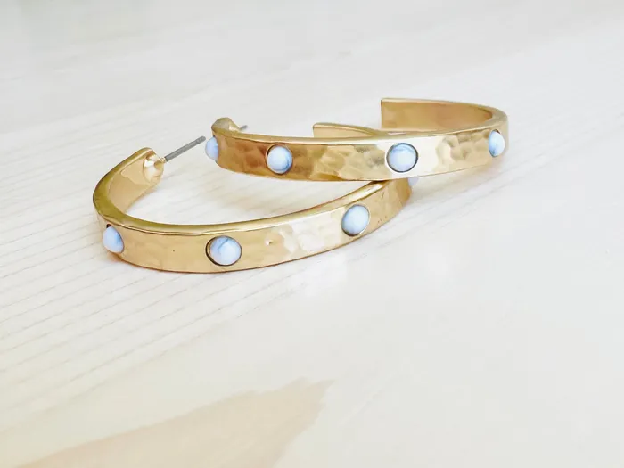 Rings CV Designs Hammered Gold White Stone Hoops