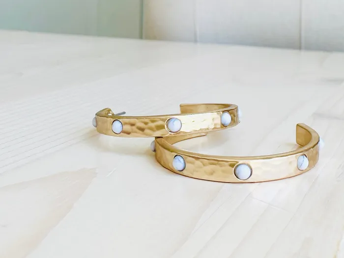 Rings CV Designs Hammered Gold White Stone Hoops