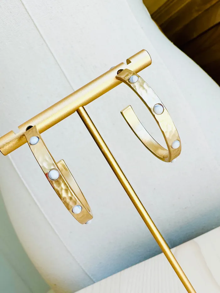 Rings CV Designs Hammered Gold White Stone Hoops