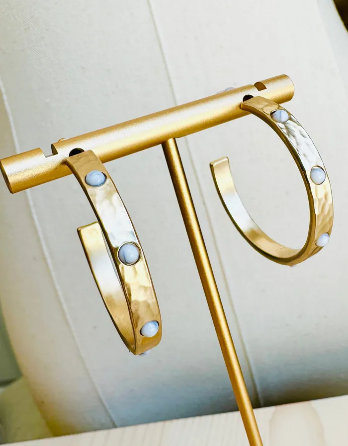 Rings CV Designs Hammered Gold White Stone Hoops
