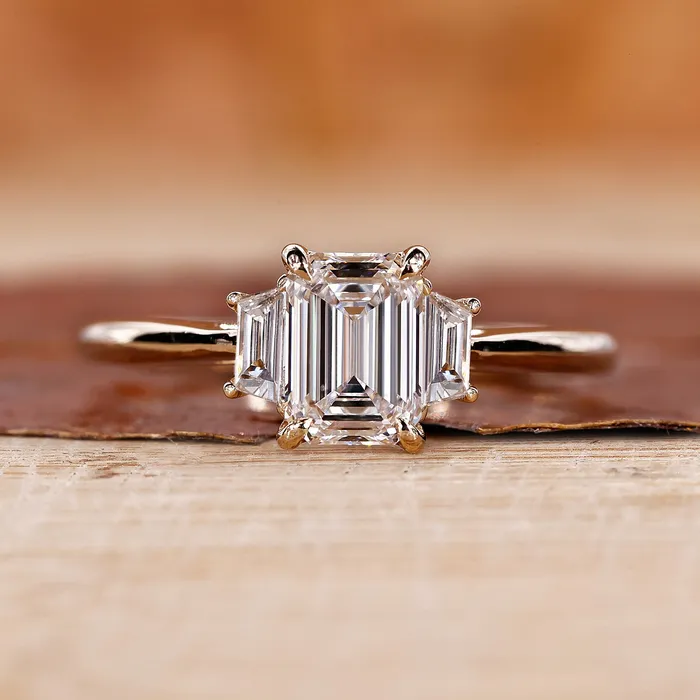 Rings Diamondrensu 101 CT Emerald Cut Lab Grown Diamond Ring Side Trapezoid Three Stone Diamond Ring Rings Diamondrensu 101 CT Emerald Cut Lab Grown Diamond Ring Side Trapezoid Three Stone Diamond Ring