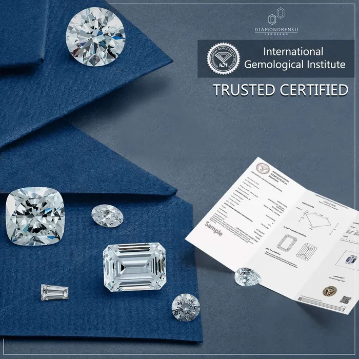 Rings Diamondrensu 101 CT Emerald Cut Lab Grown Diamond Ring Side Trapezoid Three Stone Diamond Ring