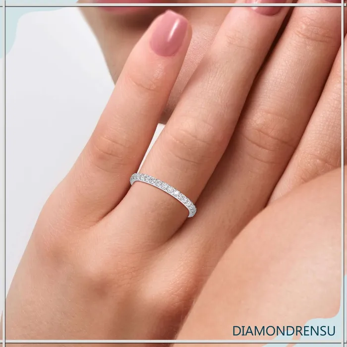 Rings Diamondrensu 170 MM Round Brilliant Cut Half Eternity Moissanite Wedding Band Rings Diamondrensu 170 MM Round Brilliant Cut Half Eternity Moissanite Wedding Band