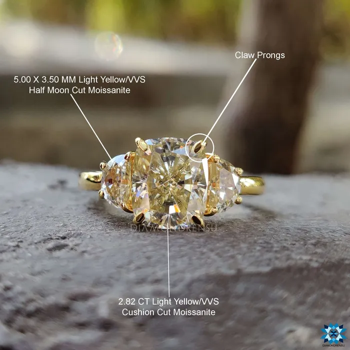 Rings Diamondrensu 350 TW Cushion Cut Moissanite Three Stone Engagement Ring Rings Diamondrensu 350 TW Cushion Cut Moissanite Three Stone Engagement Ring
