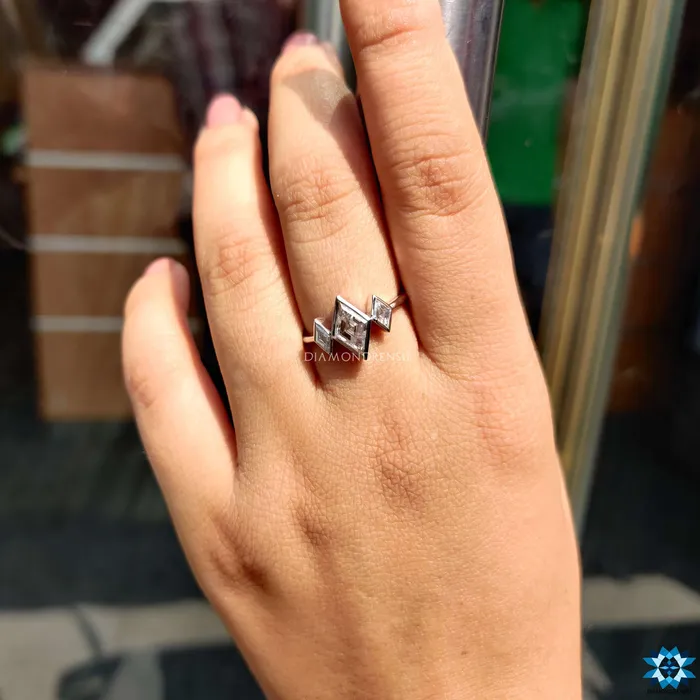 Rings Diamondrensu Bezel Set 129 TW Lozenge Cut Moissanite Three Stones Engagement Ring Rings Diamondrensu Bezel Set 129 TW Lozenge Cut Moissanite Three Stones Engagement Ring