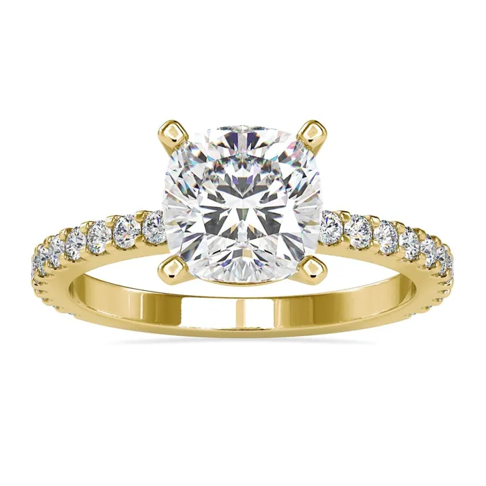 Rings Diamondrensu Cushion Cut Diamond Ring Pave Diamond Band Diamondrensu