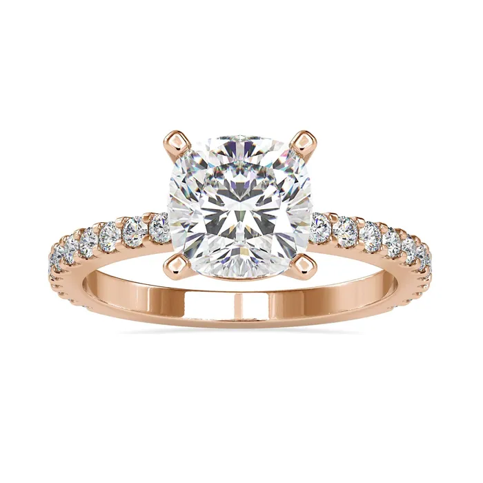 Rings Diamondrensu Cushion Cut Diamond Ring Pave Diamond Band Diamondrensu
