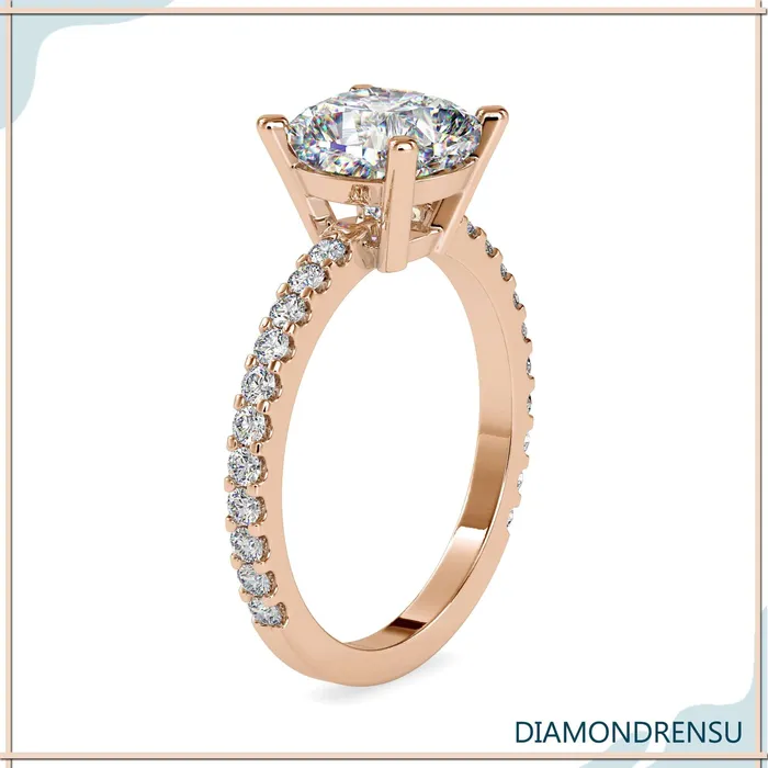 Rings Diamondrensu Cushion Cut Diamond Ring Pave Diamond Band Diamondrensu