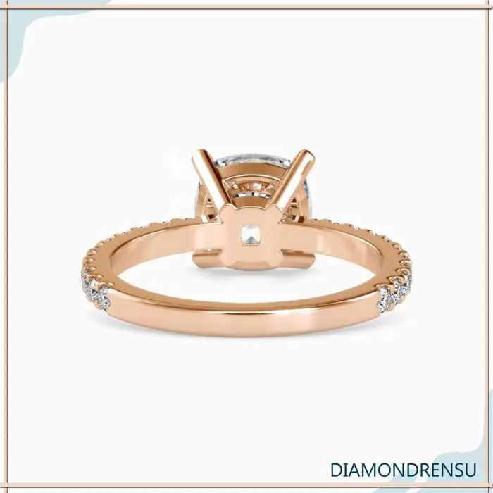 Rings Diamondrensu Cushion Cut Diamond Ring Pave Diamond Band Diamondrensu
