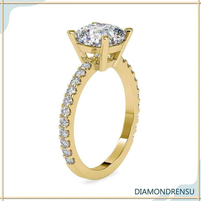Rings Diamondrensu Cushion Cut Diamond Ring Pave Diamond Band Diamondrensu
