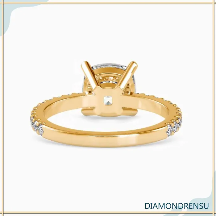 Rings Diamondrensu Cushion Cut Diamond Ring Pave Diamond Band Diamondrensu