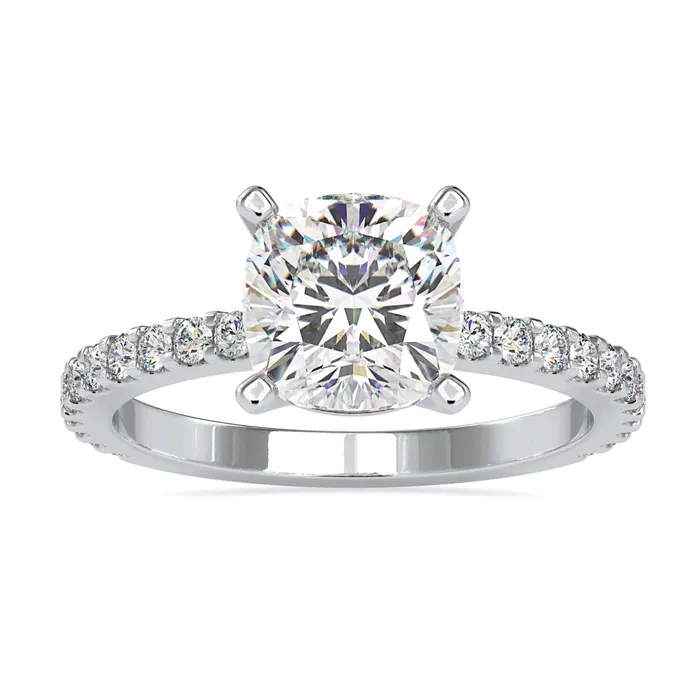 Rings Diamondrensu Cushion Cut Diamond Ring Pave Diamond Band Diamondrensu