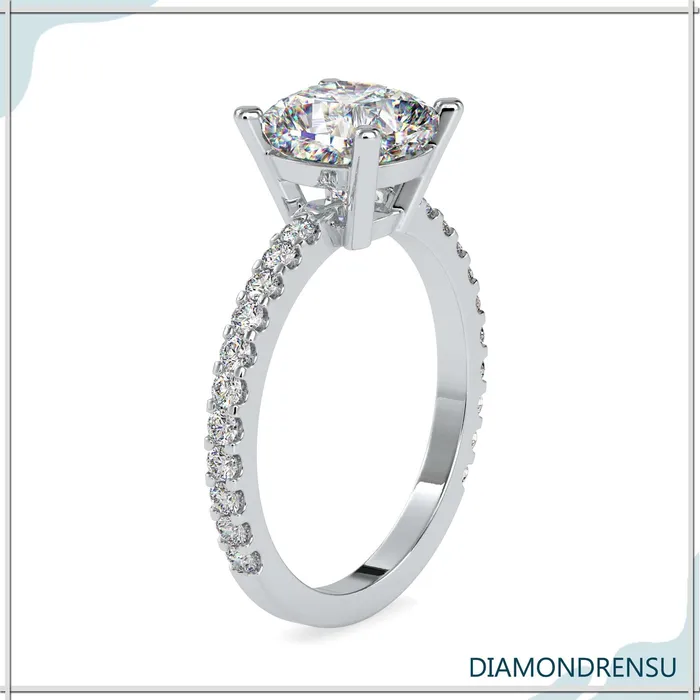 Rings Diamondrensu Cushion Cut Diamond Ring Pave Diamond Band Diamondrensu